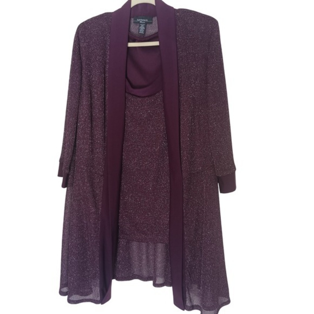 R&M Richards 2 Piece Cardigan Set Women 18W Plum Purple Shimmer Metallic Formal